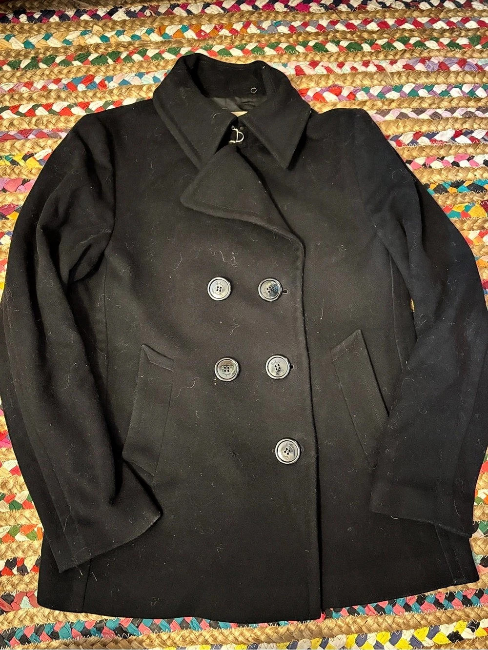 Burberry Black Pea Coat Size Medium